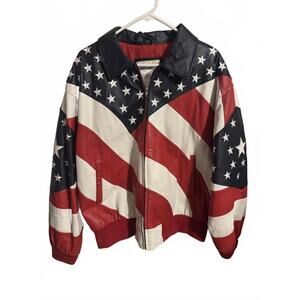 Vintage Michael Hoban WhereMi Leather Jacket with American Flag Design